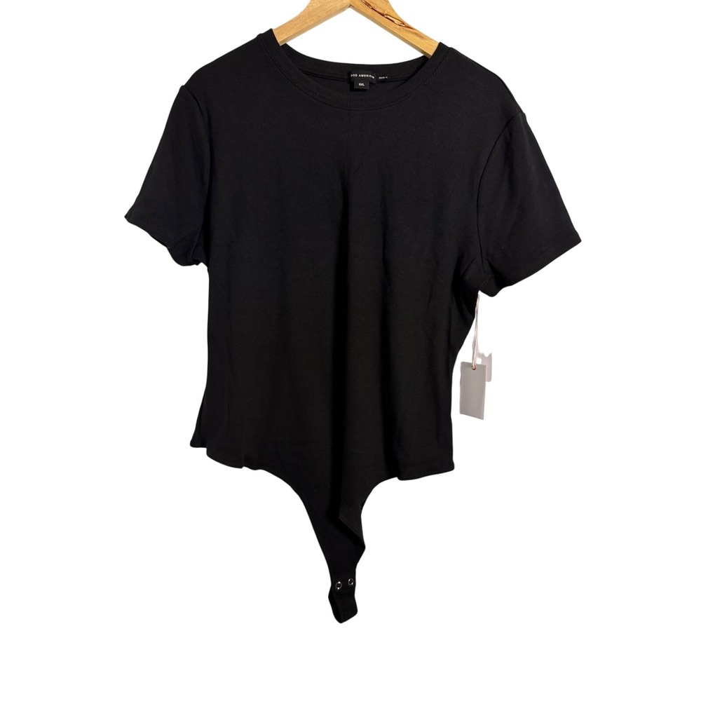 Plus Size Minimalist Basic Good American Ribbed Short Sleeve Bodysuit 5XL